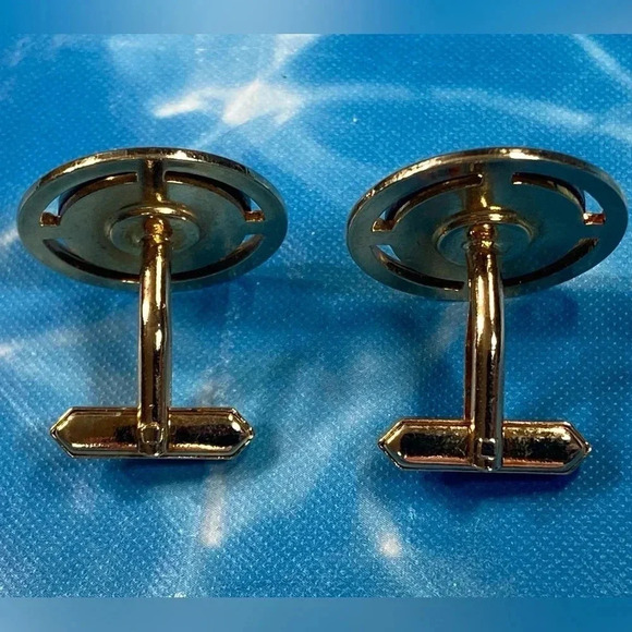 Crete  Coin Silver and Gold Tone Cuff Links Cufflinks - Vintage - Picture 4 of 14